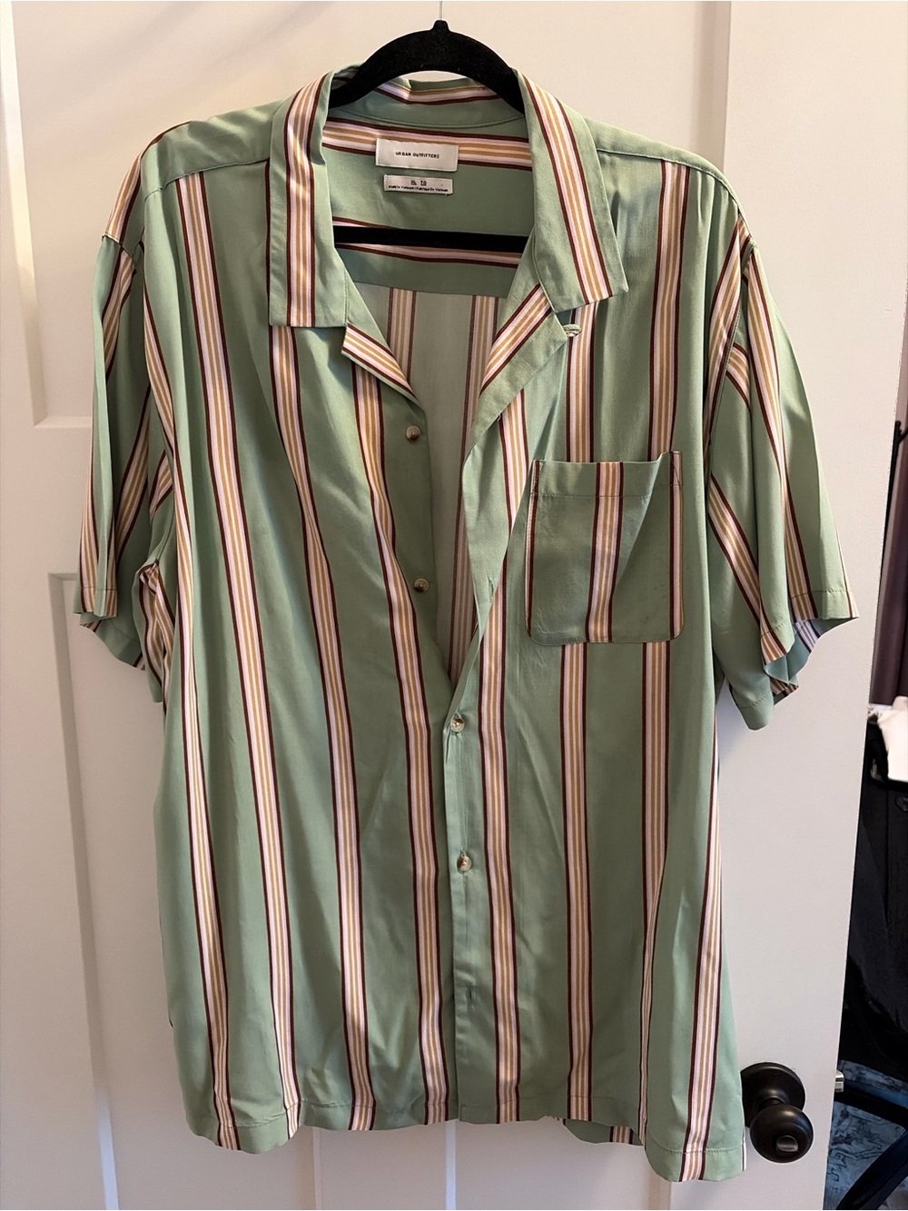 Urban Outfitters Sage Green Vertical Stripe Short-Sleeve Button-Down